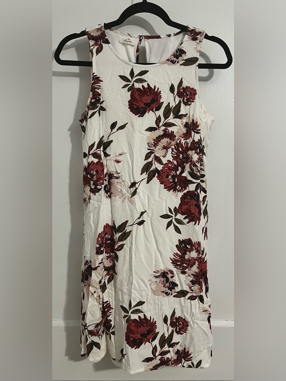 Maurices White Midi Dress with Burgundy Floral Motif